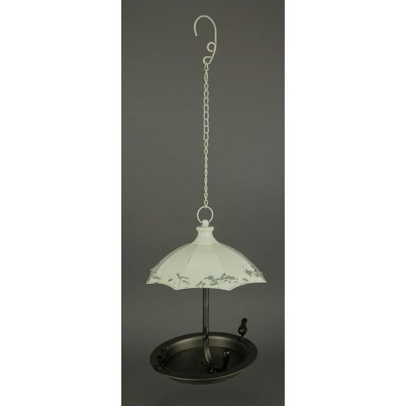 Distressed White Metal Art Umbrella Hanging Bird Feeder - Picture 2 of 3